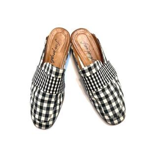Free people plaid mule sandals womens black white romantic chic boho EU37 US6.5